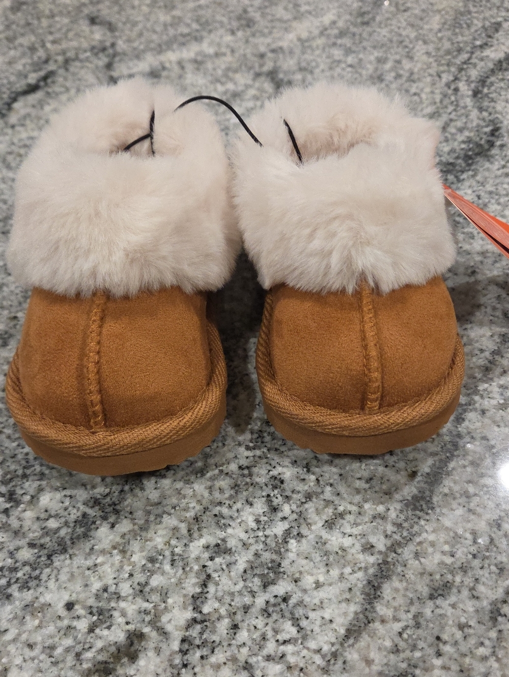 wonder nation Kids Faux Fur Cuff Slip-On Slippers - Tan & Cream